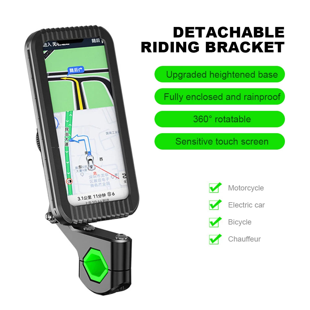 Waterproof Rear View Mirror Phone Support Strong Suction Cellphone Mount Flexible Motorcycle Phone Box Stand for 4-7 Inch Phone