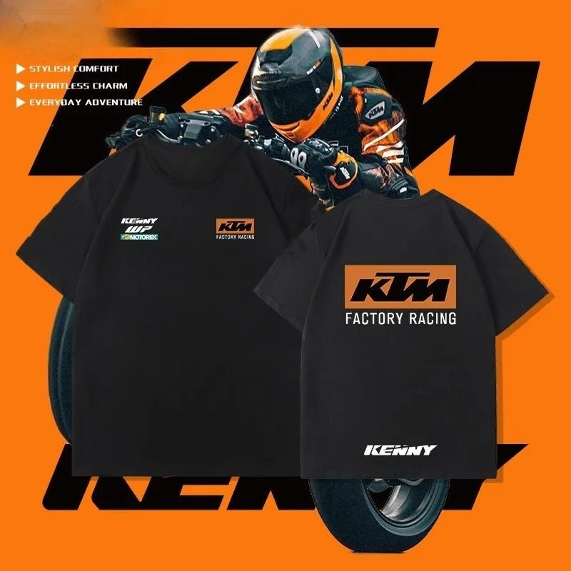 KTM Team Heavy Motorcycle Enthusiasts' Short-sleeved T-shirts, Men's and Women's Cycling Pure Cotton Race Suits for Summer Wear